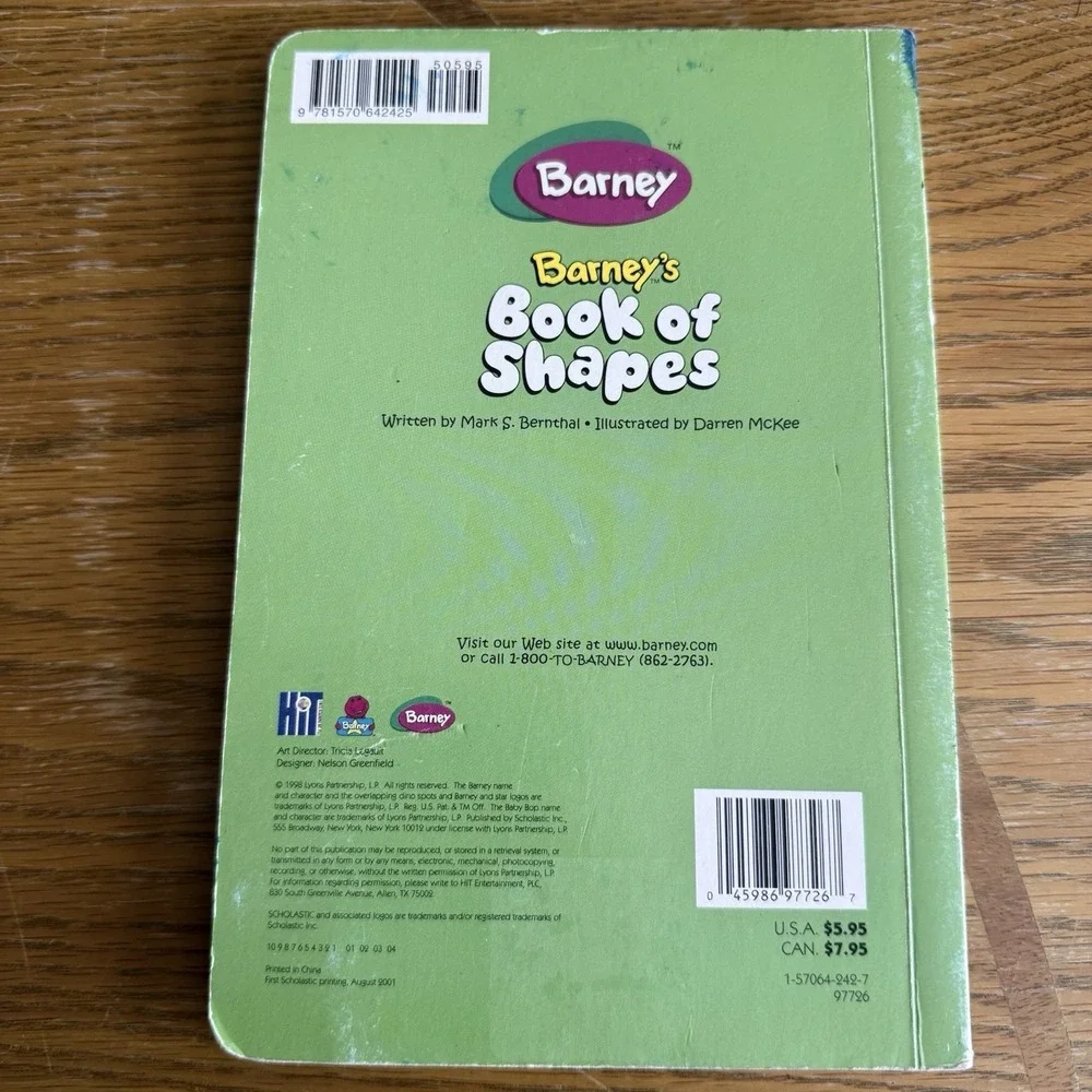 Vintage Barney's Book Of Shapes‎ Board Book Mark Bernthal 1998